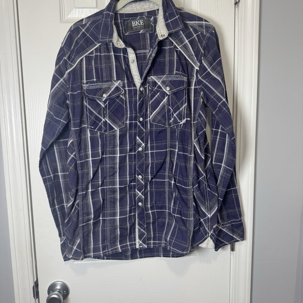 BKE Pearl Snap Shirt Western Shirt Plaid Shirt Men Sm Purple Long Sleeve‎ Shirt